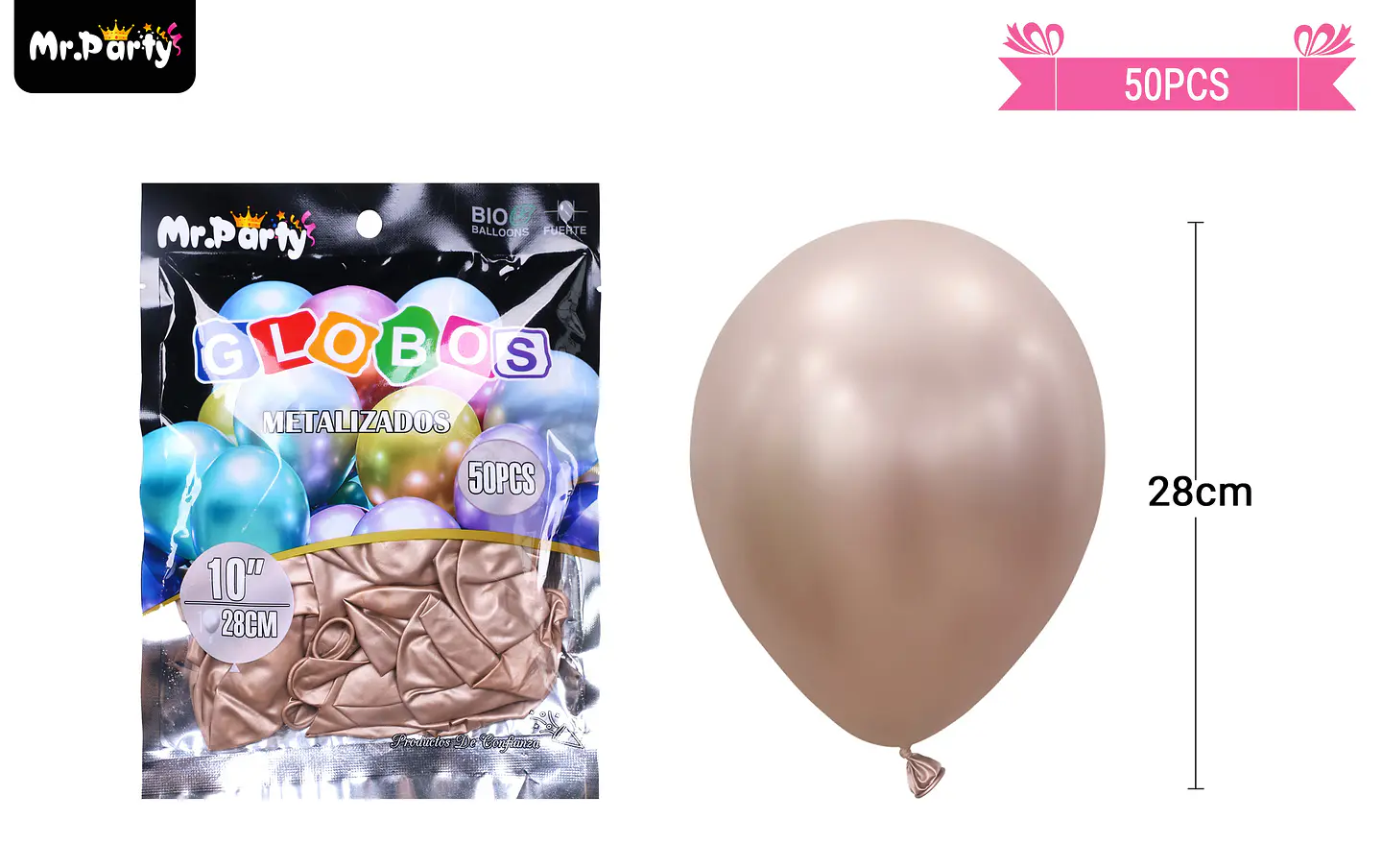 Globos de látex champagne cromados metalizados 28cm 50pcs 2