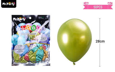Globos de látex colores surtidos cromados metalizados 28cm 50pcs