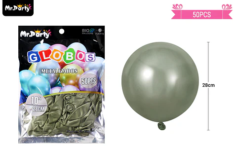 Globos de látex verde oliva cromados metalizados 28cm 50pcs