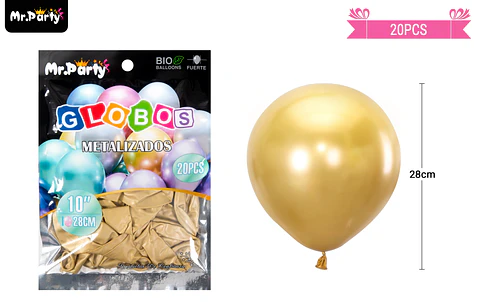 Globos de látex dorado cromados metalizados 28cm 20pcs