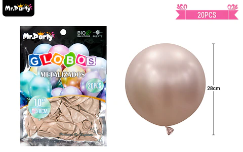 Globos de látex champagne cromados metalizados 28cm 20pcs