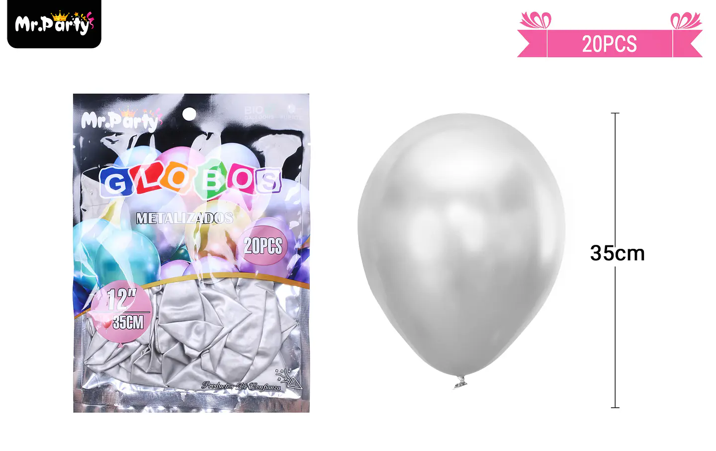 Globos de látex plateado cromados metalizados 35cm 20pcs 2