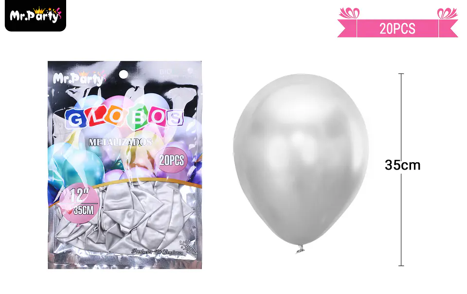 Globos de látex plateado cromados metalizados 35cm 20pcs 2