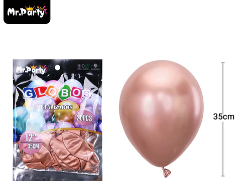 Globos de látex rosa dorado cromados metalizados 35cm 20pcs