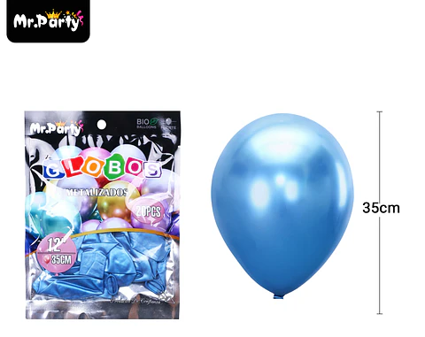 Globos de látex azul cromados metalizados 35cm 20pcs