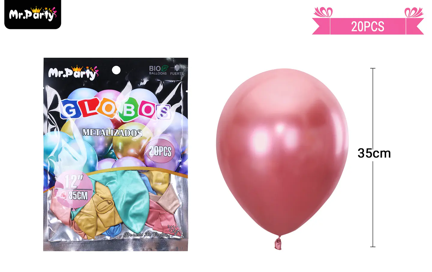 Globos de látex colores surtidos cromados metalizados 35cm 20pcs 2