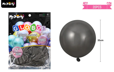 Globos de látex negro cromados metalizados 35cm 20pcs