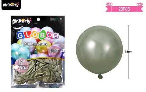 Globos de látex verde oliva cromados metalizados 35cm 20pcs