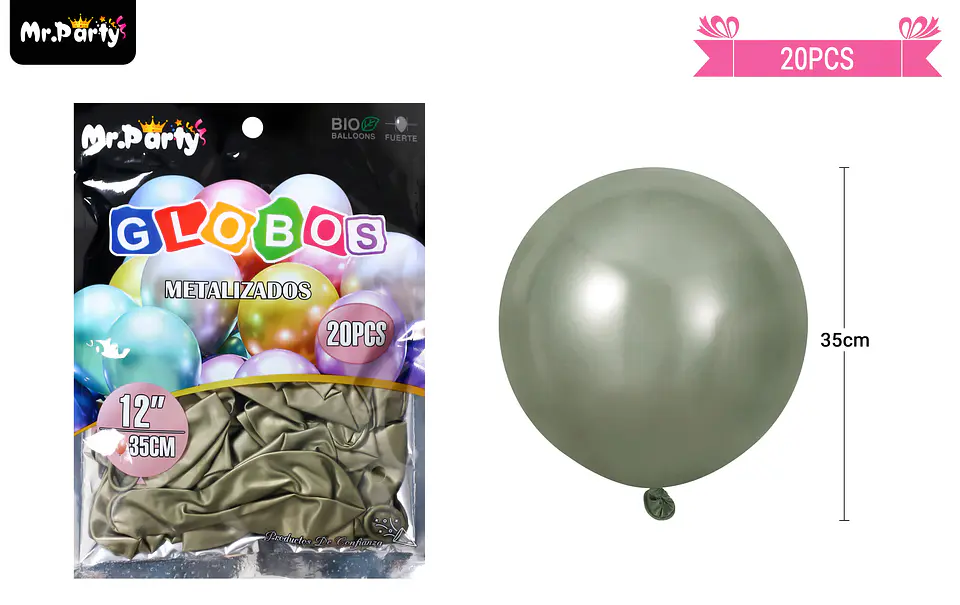Globos de látex verde oliva cromados metalizados 35cm 20pcs 2