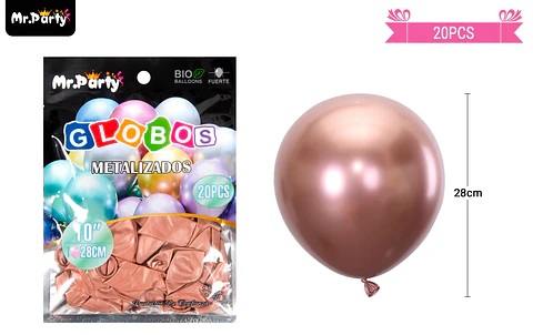 Globos de látex rosa dorado cromados metalizados 28cm 20pcs