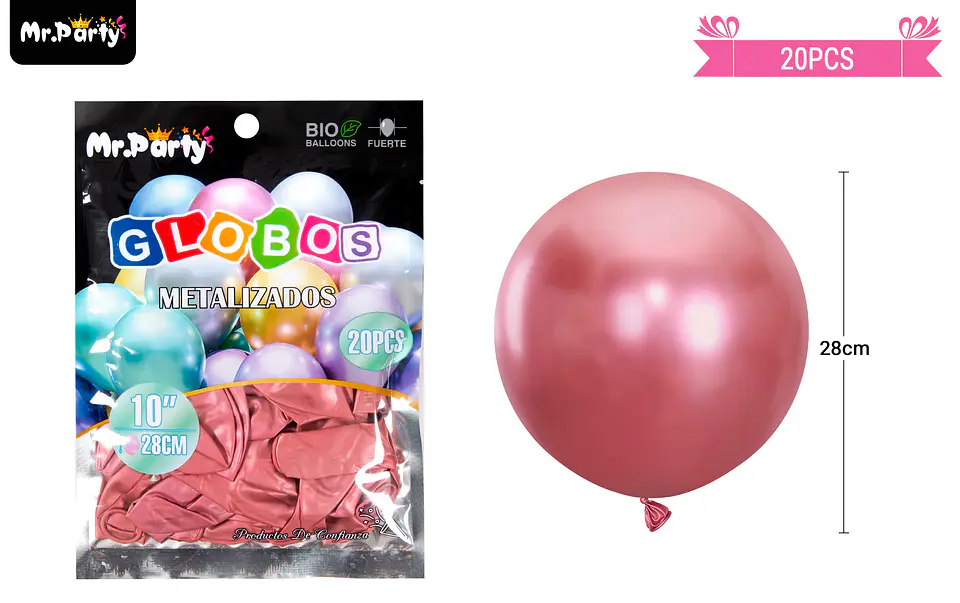 Globos de látex rojo cromados metalizados 28cm 20pcs 2