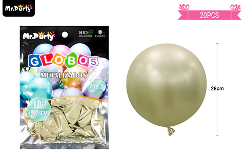 Globos de látex dorado claro cromados metalizados 28cm 20pcs
