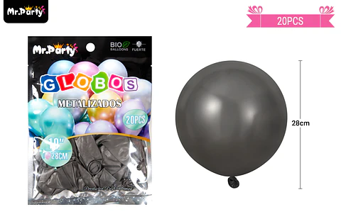 Globos de látex negro cromados metalizados 28cm 20pcs