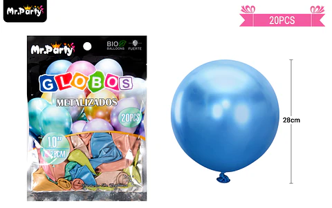 Globos de látex colores surtidos cromados metalizados 28cm 20pcs