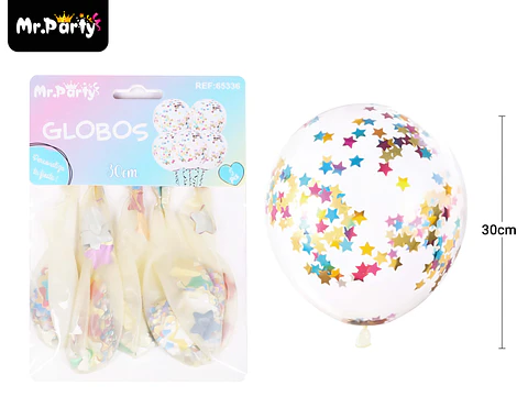 Globos de látex con confetti de estrella multicolor 30cm 5pcs