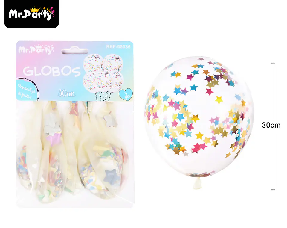 Globos de látex con confetti de estrella multicolor 30cm 5pcs 2