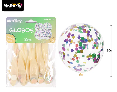 Globos de látex con confetti de redondo multicolor 30cm 5pcs