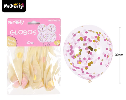 Globos de látex con confetti de redondo rosa 30cm 5pcs