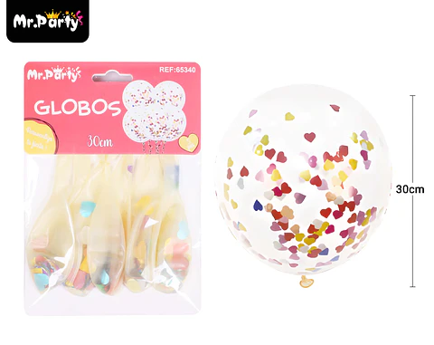 Globos de látex con confetti de corazón multicolor 30cm 5pcs