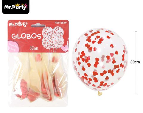 Globos de látex con confetti de corazón rojo 30cm 5pcs