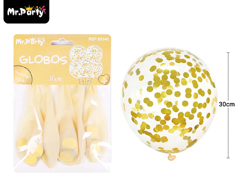Globos de látex con confetti de redondo dorado 30cm 5pcs