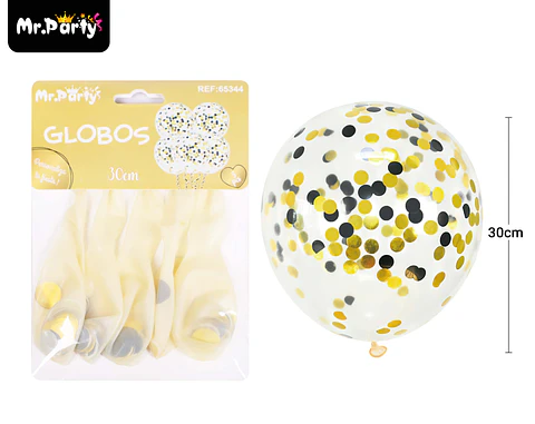 Globos de látex con confetti de negro y dorado 30cm 5pcs