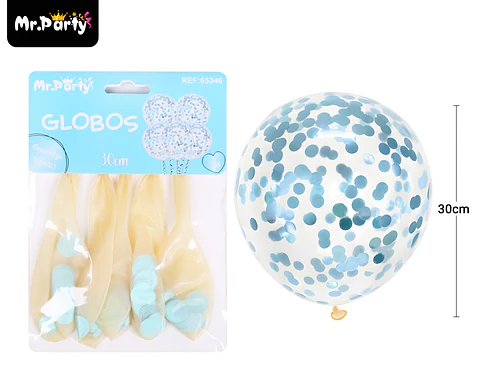 Globos de látex con confetti de redondo celeste 30cm 5pcs