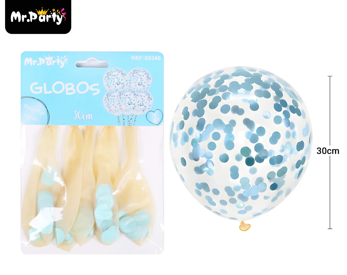Globos de látex con confetti de redondo celeste 30cm 5pcs 1