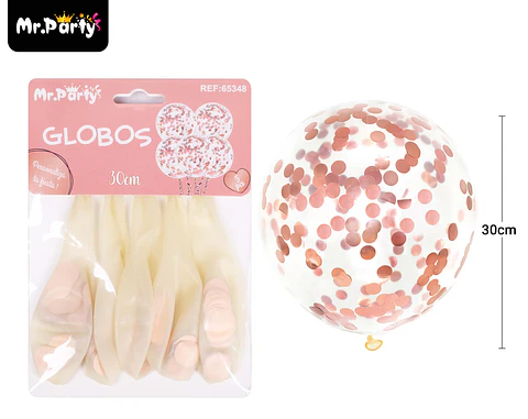 Globos de látex con confetti de redondo dorado rosa 30cm 5pcs