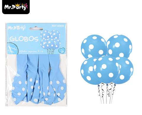 Globos de látex de puntos celeste 30cm 5pcs