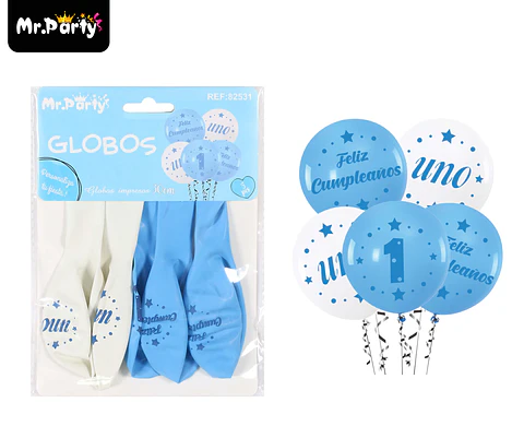 Globos de látex azul y blanco mate 30cm 5pcs
