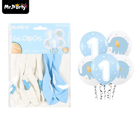 Globos de látex elefante azul y blanco 30cm 5pcs