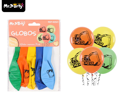 Globos de látex excavadora construcción mate 30cm 5pcs