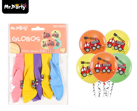 Globos de látex camión de bomberos mate 30cm 5pcs