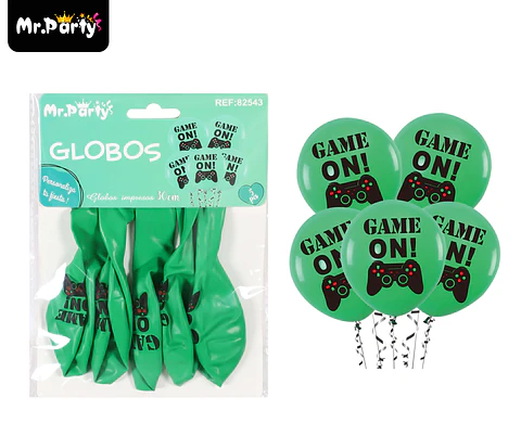 Globos de látex Game On verde mate 30cm 5pcs