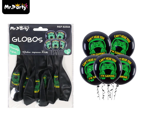 Globos de látex control de videojuego negro mate 30cm 5pcs