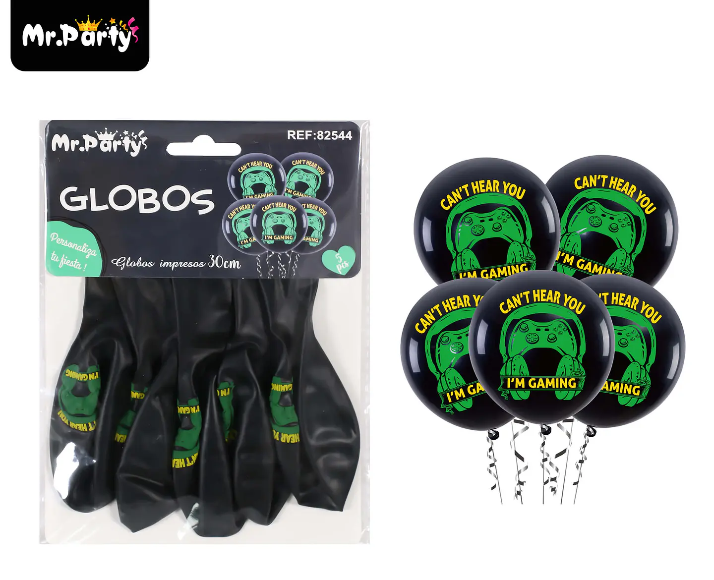 Globos de látex control de videojuego negro mate 30cm 5pcs 1