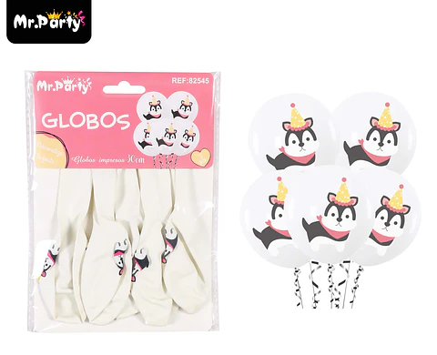 Globos de látex blancos con perritos mate 30cm 5pcs