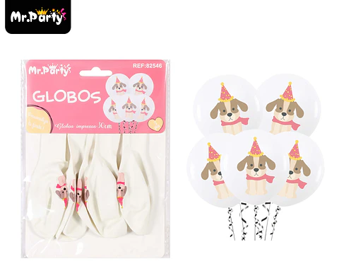 Globos de látex blancos con perritos mate 30cm 5pcs