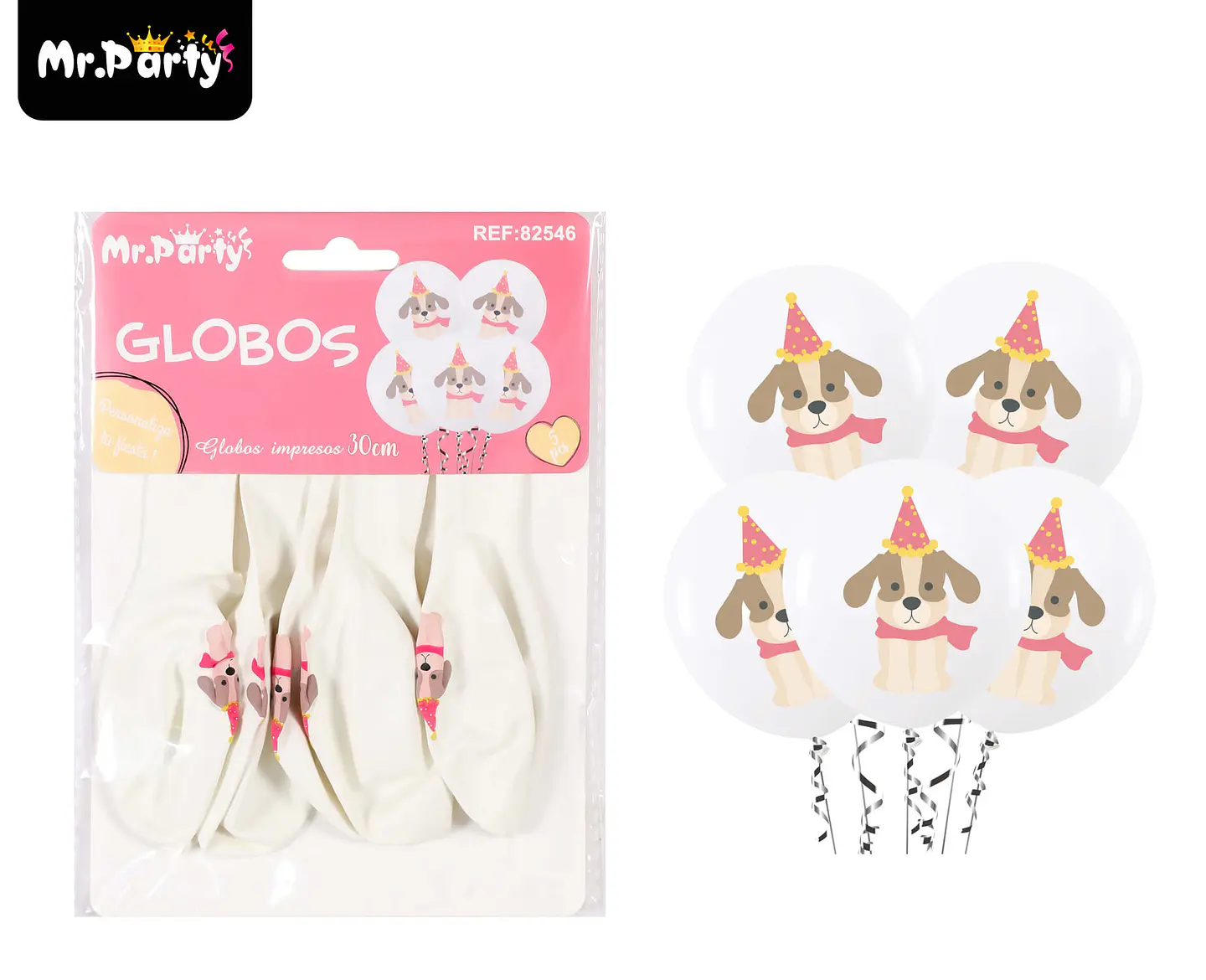 Globos de látex blancos con perritos mate 30cm 5pcs 1