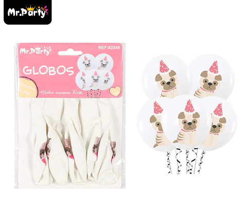 Globos de látex blancos con perritos mate 30cm 5pcs