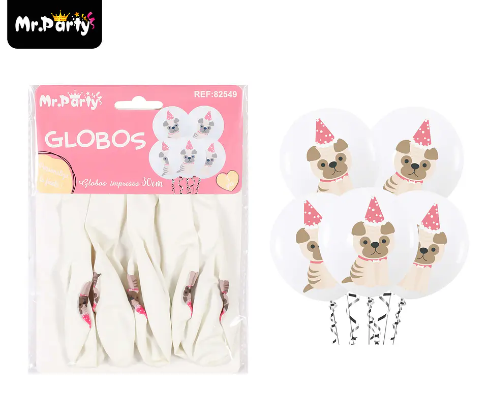 Globos de látex blancos con perritos mate 30cm 5pcs 1