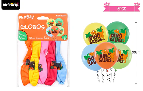 Globos de látex multicolor con dinosaurios 30cm 5pcs