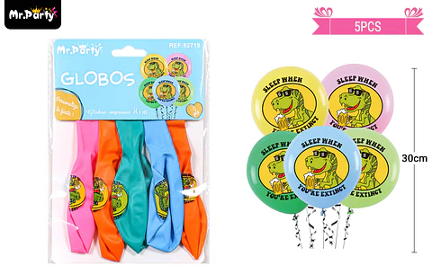 Globos de látex multicolor con dinosaurios 30cm 5pcs
