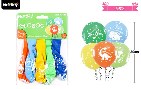 Globos de látex multicolor con dinosaurios 30cm 5pcs