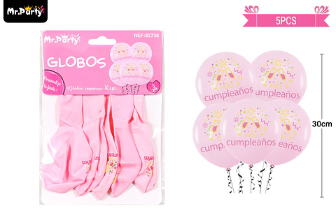 Globos de látex cumpleaños rosa mate 30cm 5pcs