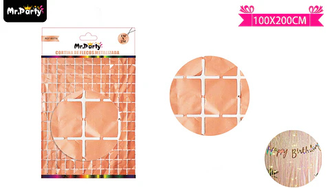 Cortina metalizada dorada rosa cuadrado 1m*2m