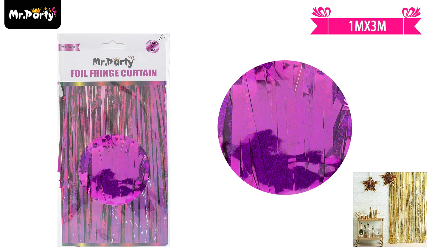Cortina metalizada fucsia holográfica 1m*3m 1