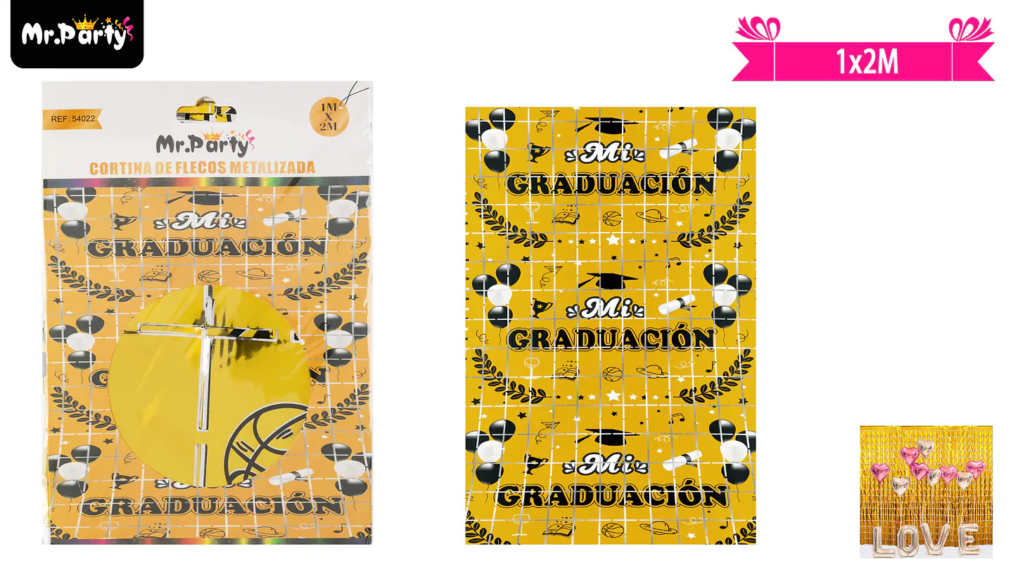 Cortina de flecos de mi graduación dorado 1m*2m 1