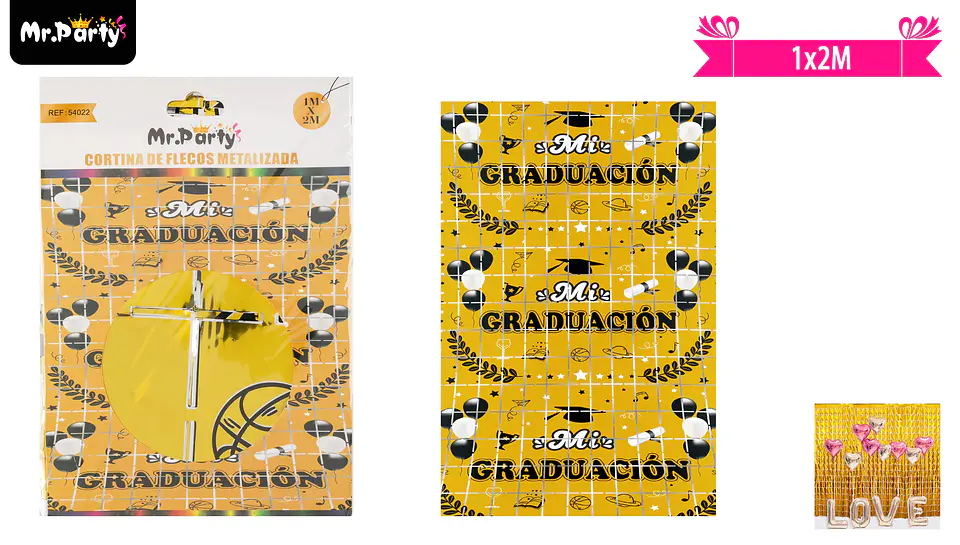 Cortina de flecos de mi graduación dorado 1m*2m 1